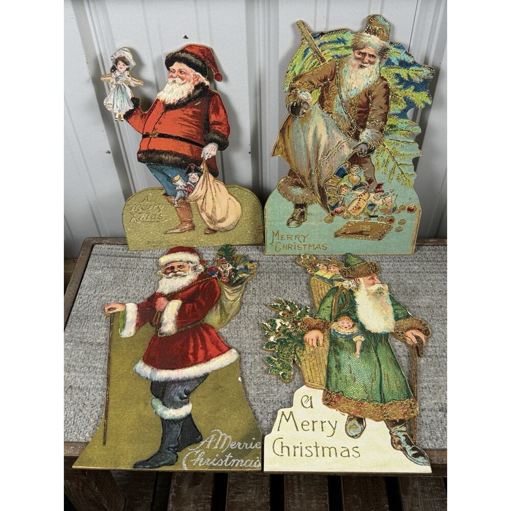 Wooden Christmas Signs Modeled After Antique Xmas Postcards Santa Lot Of 4- Read